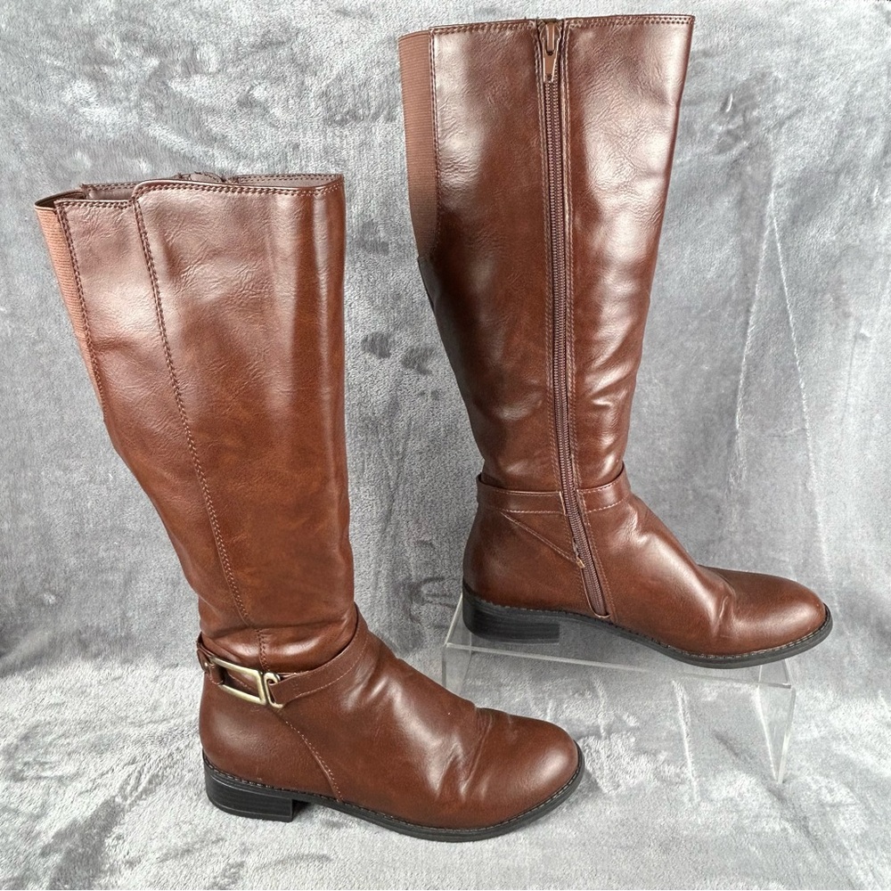 Life Stride Riding Knee Boots Womens 7 Brown Faux Leather Equestrian Side‎ Zip